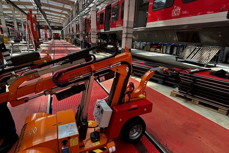 Orange Smartlift at the train workshop